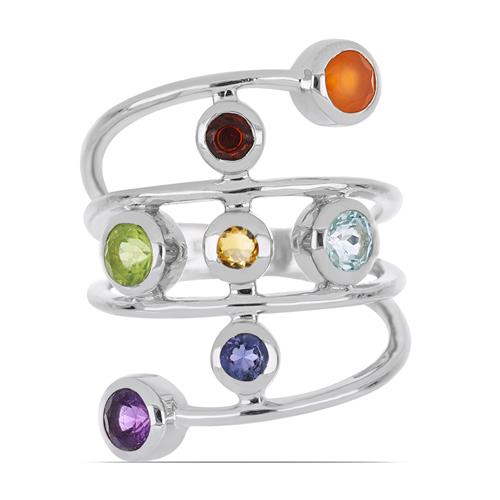 BUY STERLING SILVER NATURAL CHAKRA STONES RING 